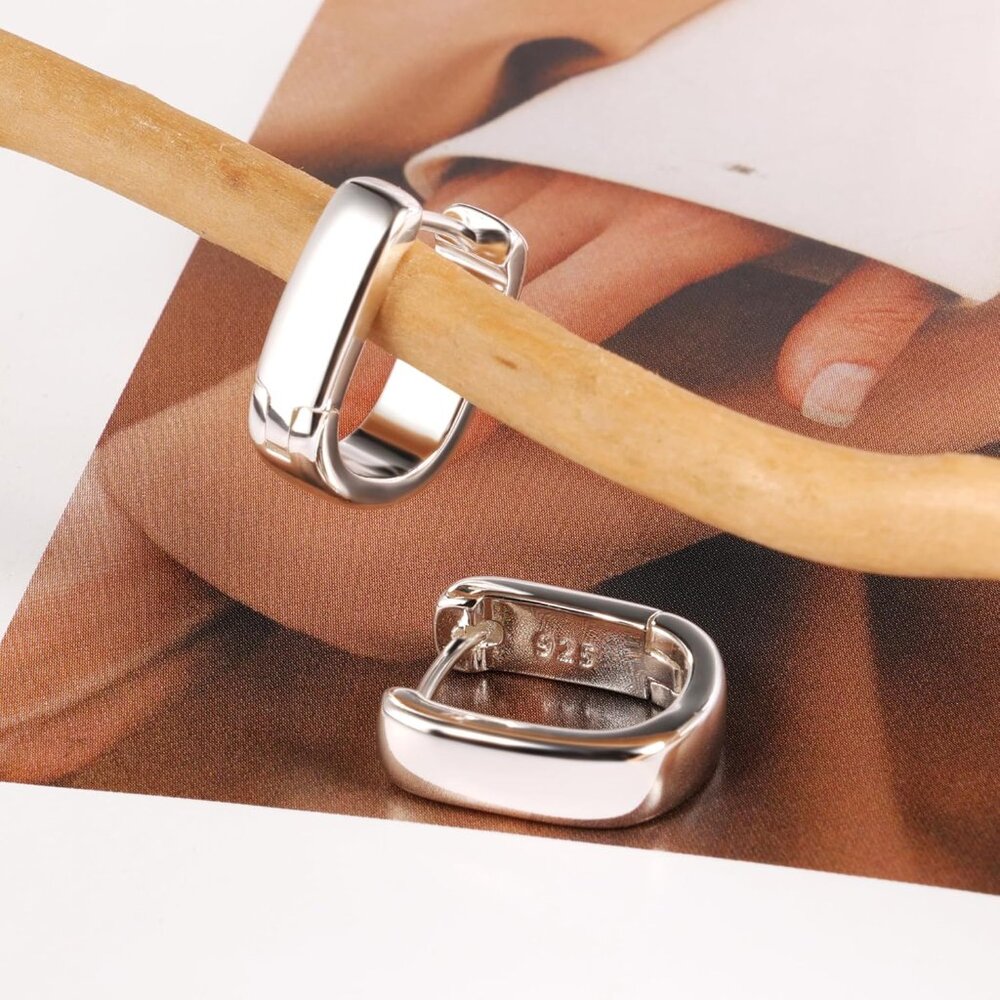 925 Sterling Silver Earrings Small Chunky Silver Earrings for Women Tren… - Picture 6 of 6